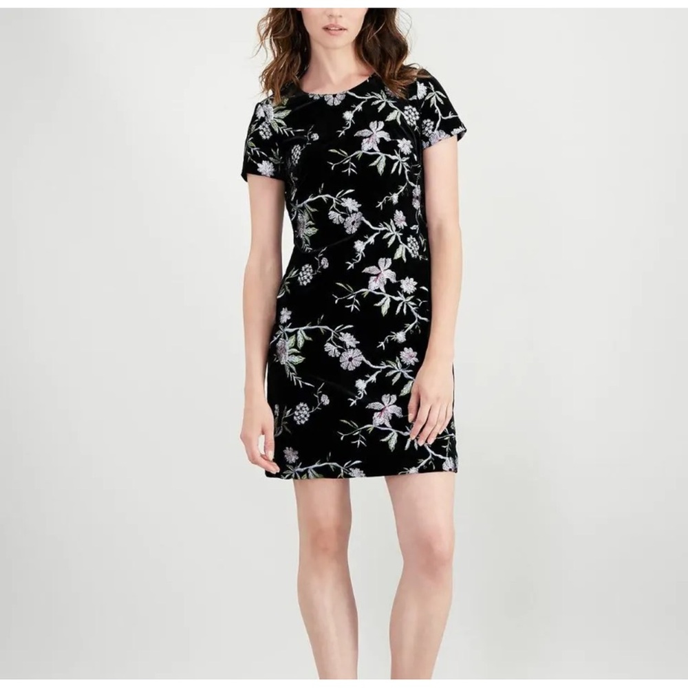 Calvin Klein black velvet embroidered dress. Size 2